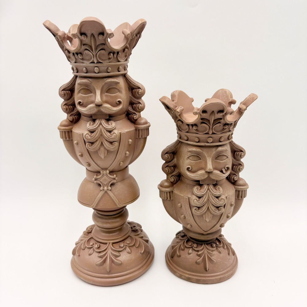 Holiday Time Nutcracker King Pillar Candle Holder Set of 2 Brown Christmas Decor